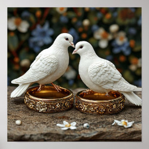 Wedding Doves Elegant Nature Art 🕊️🌸💍✨ Poster