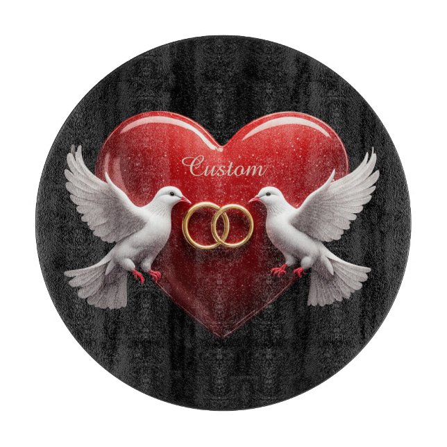 Wedding Doves Heart Romantic Anniversary Gift Cutting Board (Front)