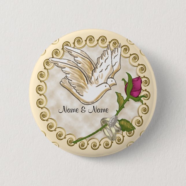 Wedding Doves Rose 6 Cm Round Badge (Front)