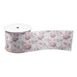 Wedding Doves with Pink Peonies and Ribbons Satin Ribbon