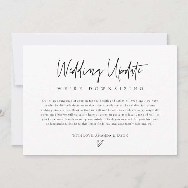Wedding Downsize, Modern Wedding Change, COVID  Announcement (Front)