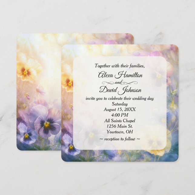 Wedding Dreamy Pansy Abstract Invitation (Front/Back)