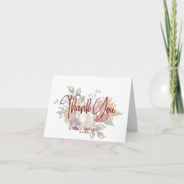 Wedding Dress Autumn Bridal Shower Thank You Card (Front)