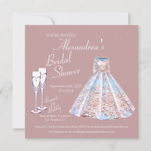 Wedding Dress Bridal Shower Brunch & Bubbly Invitation (Front)