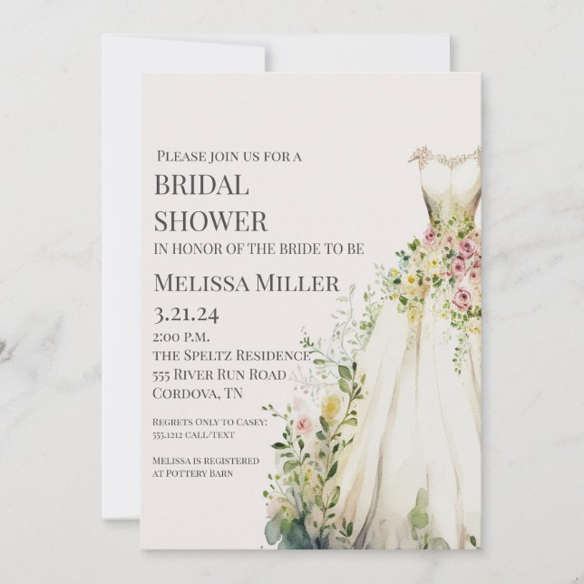 Wedding Dress Bridal Shower Invitation (Front)