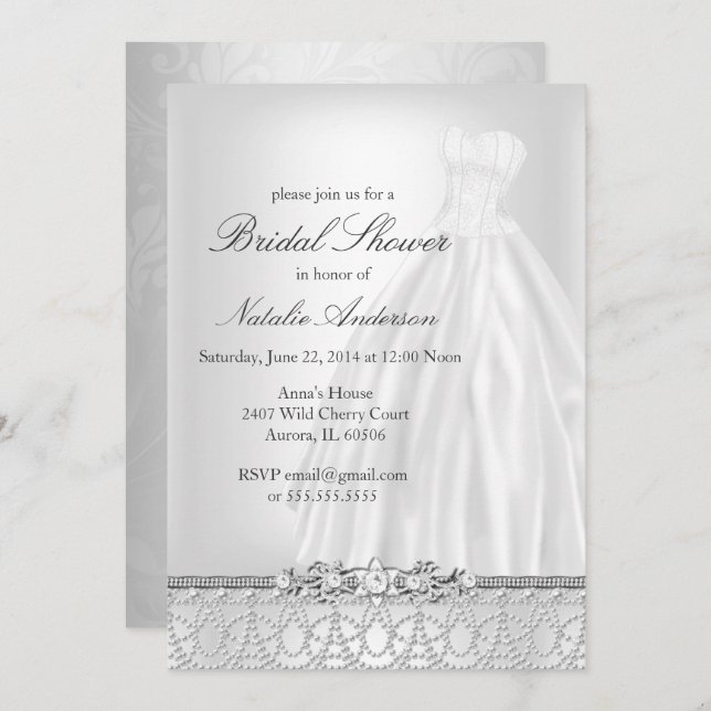 Wedding Dress Bridal Shower Invitation (Front/Back)
