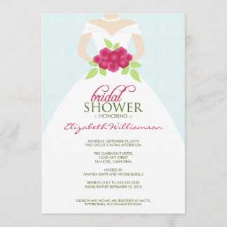 Wedding Dress Bridal Shower Invitation (blue)