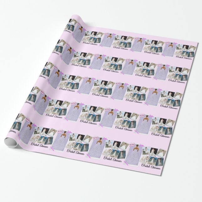Wedding Dress Bridal Shower Pink and Lavender Wrapping Paper (Unrolled)