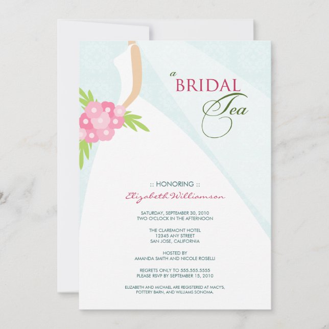 Wedding Dress Bridal Tea Invitation (blue) (Front)