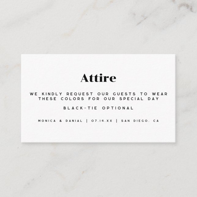 Wedding Dress Code  Enclosure Card (Front)