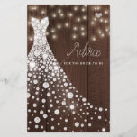 Wedding dress elegant bridal shower advice card<br><div class="desc">White shiny diamonds wedding dress on a dark dark brown barn wood with strings of twinkle lights background making a simple modern elegant bridal shower advice card.</div>