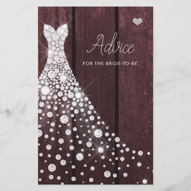 Wedding dress elegant bridal shower advice card (Front)