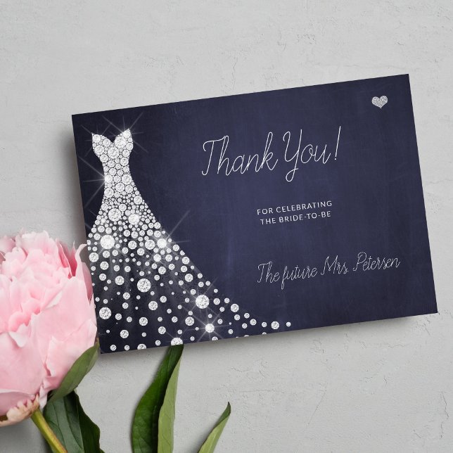 Wedding dress elegant navy bridal shower thank you card (Creator Uploaded)
