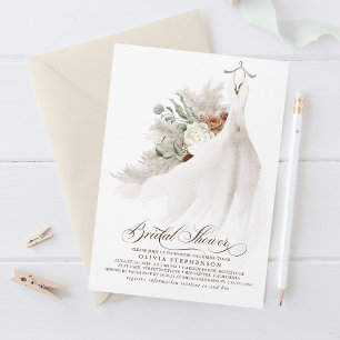Wedding Dress Floral Pampas Grass Bridal Shower In Invitation