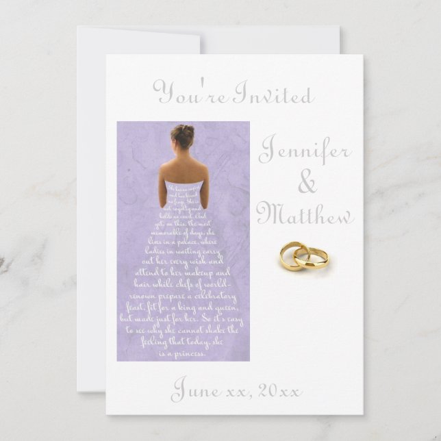 Wedding dress gold rings wedding purple invitation (Front)