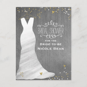 Wedding Dress Modern Glam & Heart Confetti Bridal Invitation Postcard