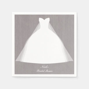 Wedding Dress Modern Glamour Bridal Shower Grey Napkin
