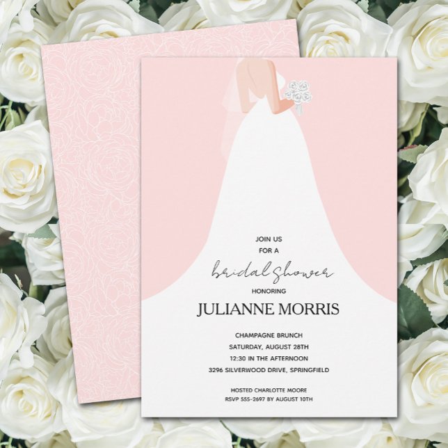 Wedding Dress on Pink Bridal Shower Invitation (Creator Uploaded)