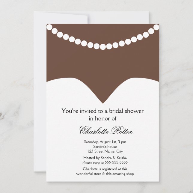 Wedding Dress Pearl Necklace Brown Skin Bridal Invitation (Front)
