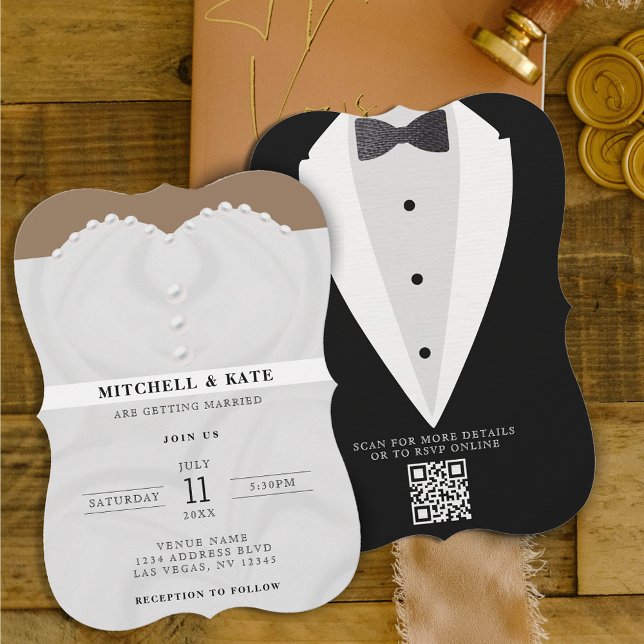 Wedding Dress Suit & Bowtie QR Code Invitation (Creator Uploaded)