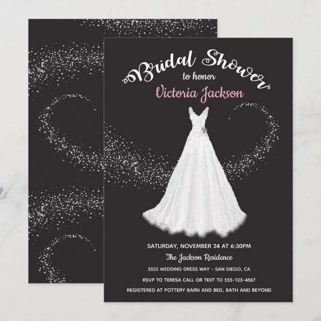 Wedding Dress Swirling stars bridal shower Invitation (Front/Back)