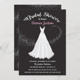 Wedding Dress Swirling stars bridal shower Invitation