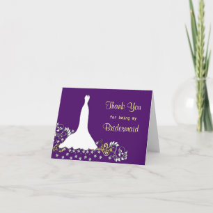 Wedding dress, swirls on purple Thank you Card