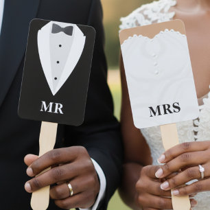 Wedding Dress Tuxedo Mr Mrs Guess Who Game Hand Fan