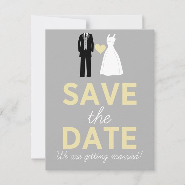 Wedding Dress & Tuxedo Save The Date Announcement (Front)
