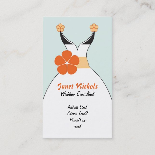 Wedding Dress with Orange Flower2 Business Card (Front)