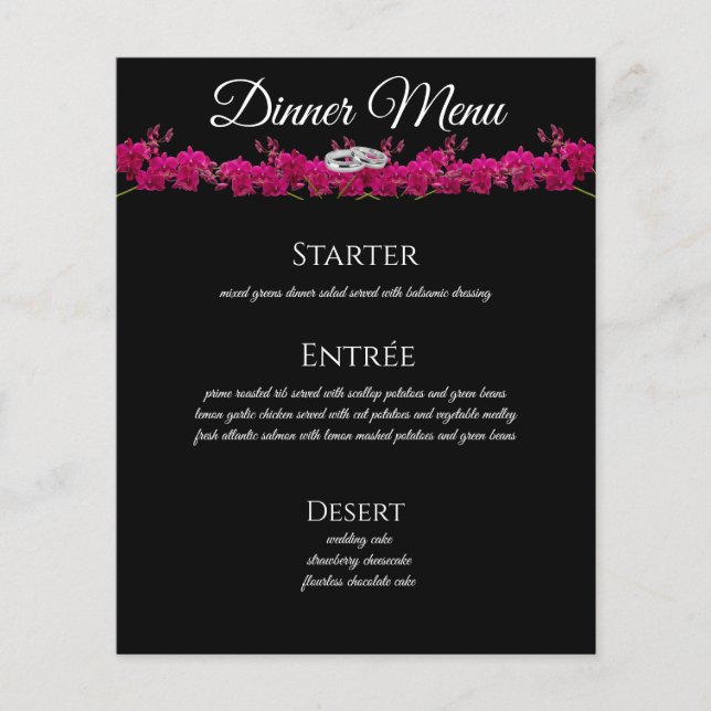 Wedding Drink and Dinner Menu- Fuchsia Orchids- (Front)