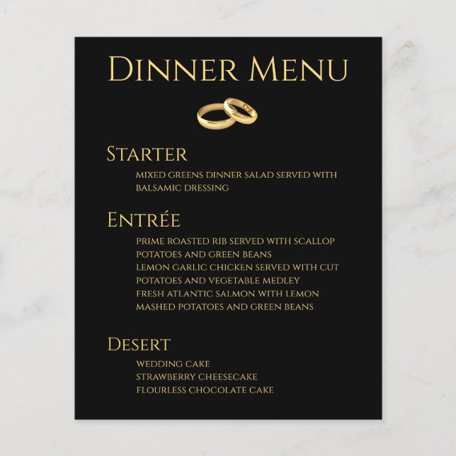 Wedding Drink & Dinner Menu- Black and Gold- (Front)
