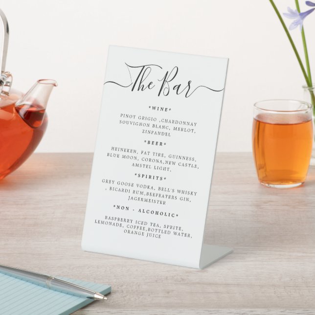 Wedding Drink Menu Bar Reception Pedestal Sign (In SItu)