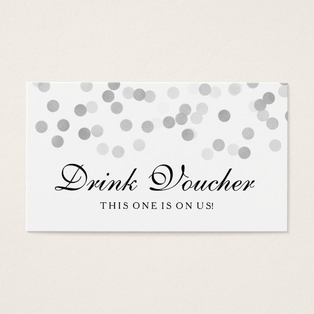 Wedding Drink Voucher Silver Foil Glitter Light (Front)