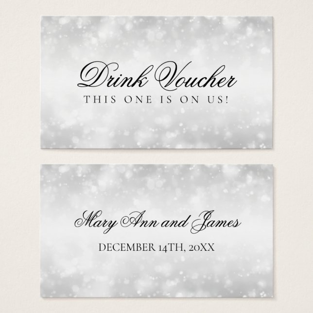 Wedding Drink Voucher Silver Shimmer Lights (Front & Back)