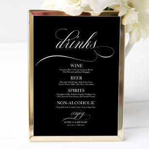 Wedding Drinks Bar Menu Sign Black And White
