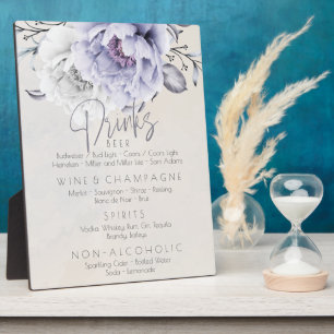 Wedding   Drinks Menu Rustic Lilac Peonies Plaque