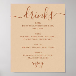 Wedding Drinks Script Menu Sign   Peach Sand Bar