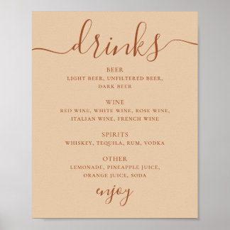 Wedding Drinks Script Menu Sign | Peach Sand Bar