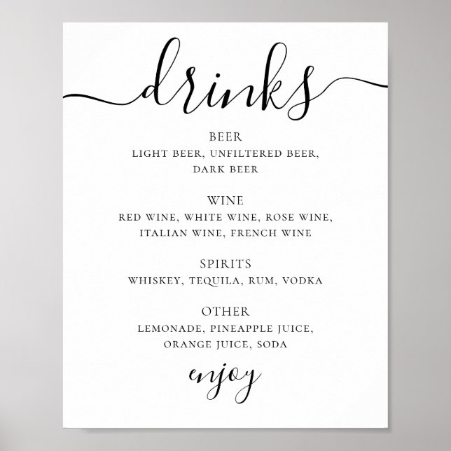 Wedding Drinks Sign | Modern Minimalist Bar (Front)