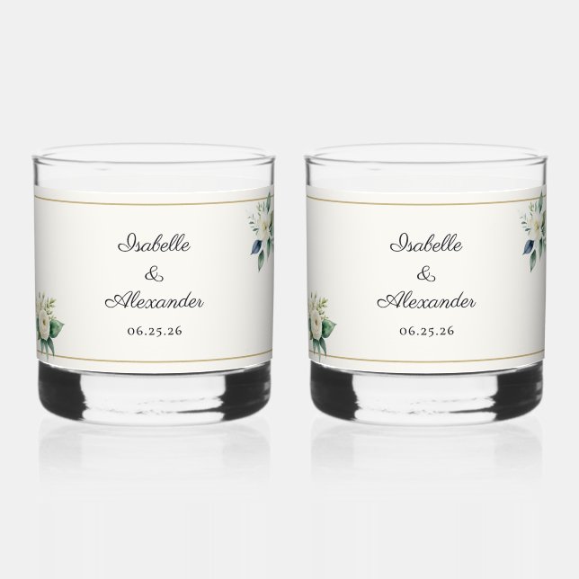 Wedding Drinkware Botanical Personalised Whiskey Glass (Front)