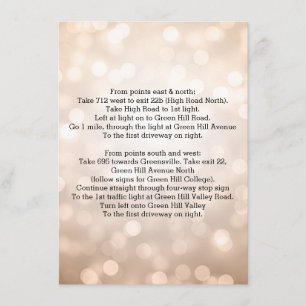 Wedding Driving Directions Copper Glitter Lights Enclosure Card