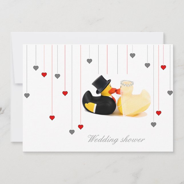 Wedding ducks 2 and two hearts wedding invitation (Front)