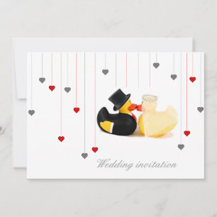 Wedding ducks 2 and two hearts wedding invitation