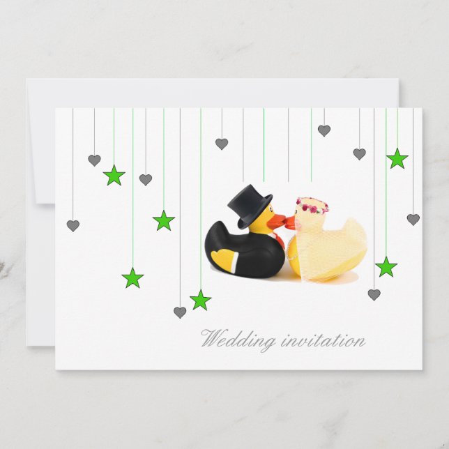 Wedding ducks 4 stars & hearts wedding invitation (Front)