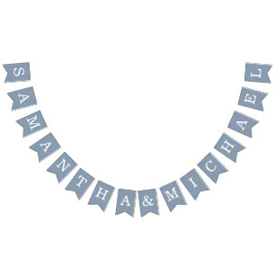 Wedding Dusty Blue Bride & Groom Names Simple Bunting