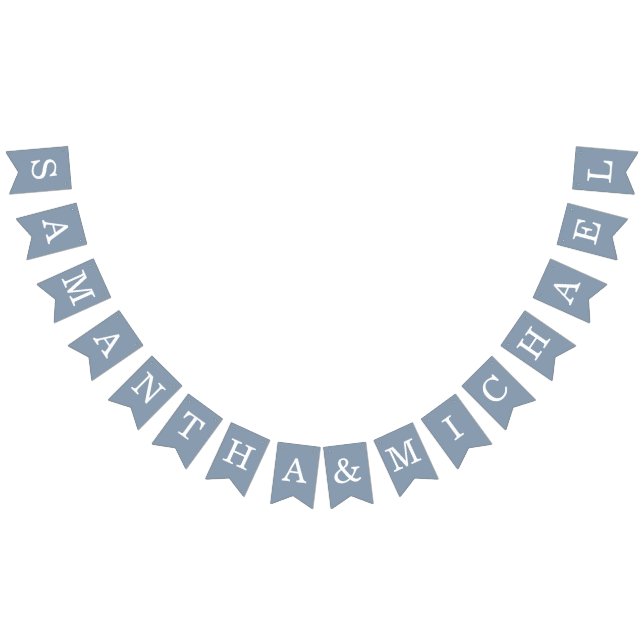 Wedding Dusty Blue Bride & Groom Names Simple Bunting (All)