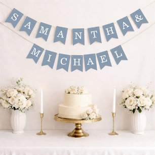 Wedding Dusty Blue Bride & Groom Names Simple Bunting