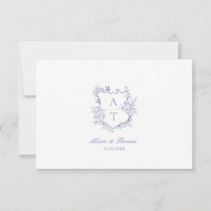 Wedding  Dusty Blue Crest Monogram Details Card