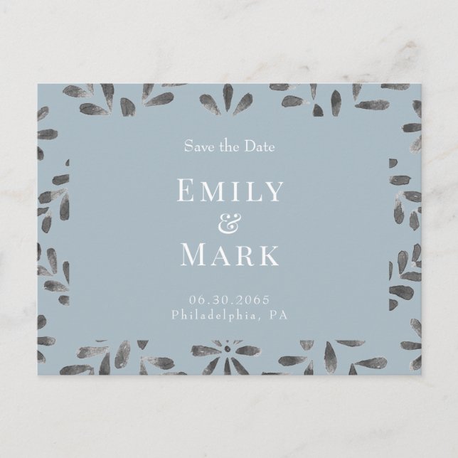 Wedding Dusty Blue Elegant Save the Date  Postcard (Front)